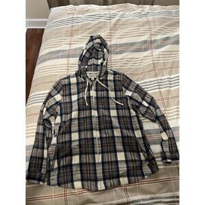 LL Bean Scotch Plaid Flannel Hoodie Womens 1X Full Zip Relaxed Fit